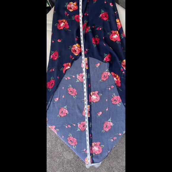 Aritzia Babaton Jedd Navy With Rose Design, High-low Hemline, Wrap Dress Sz-6 - Picture 9 of 11